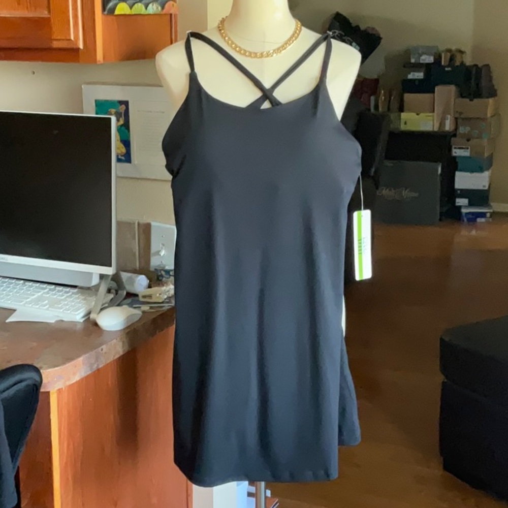 Nicole Miller Black Active Sport A-Line Dress Size Large, NWT
